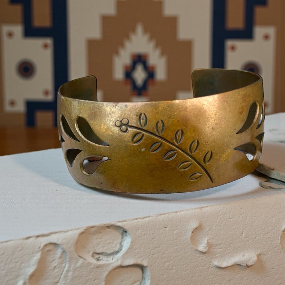 Vintage Copper Cutout Leaf Cuff Bracelet 1950s Mid Century Modern MCM Southwest - Picture 2 of 8
